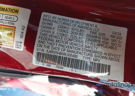 2024 Honda Cr-V Hybrid Sport-L from USA, damaged, VIN 5J6RS5H86RL005489